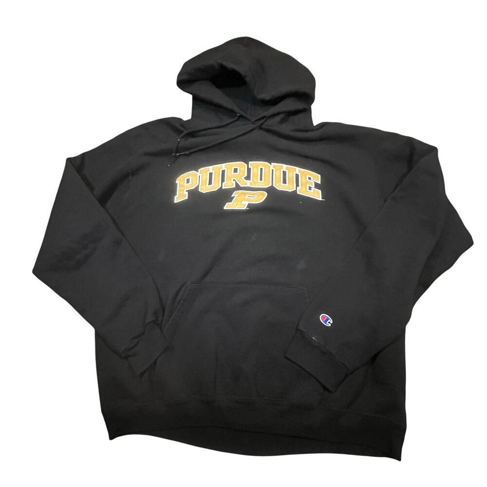 Champion Purdue Boilermakers Hoodie Sweatshirt Black Spellout Logo Mens XL